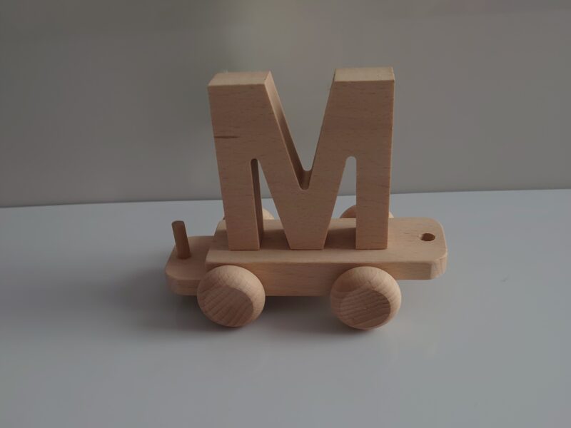Wooden Letter "M" on Small Train Carriage- Part of the Letter Train Collection