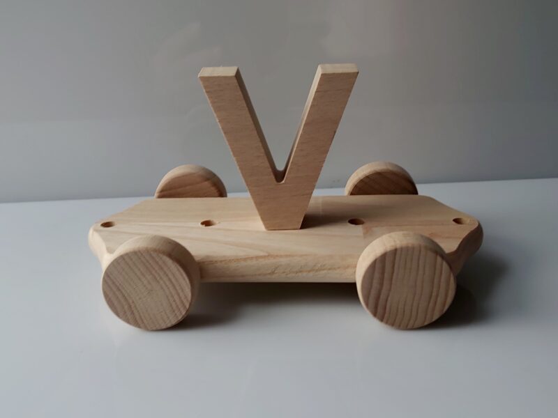 Wooden Letter "V" on Large Train Carriage - Part of the Letter Train Collection