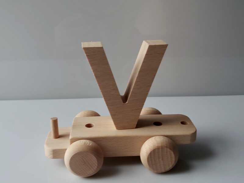 Wooden Letter "V" on Small Train Carriage- Part of the Letter Train Collection