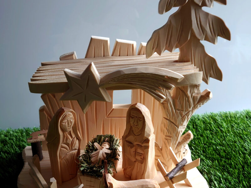 LARGE Hand-Carved Wooden Christmas Nativity Scene Ornament (2891)