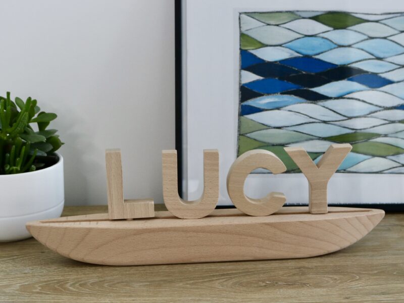 Medium Wooden Name Slot Boat – Customizable Letters or Numbers